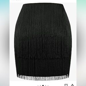 MANER Women’s Fringe Skirt Stretchy Sparkly Bodycon Tassel Trim Mini Skirt